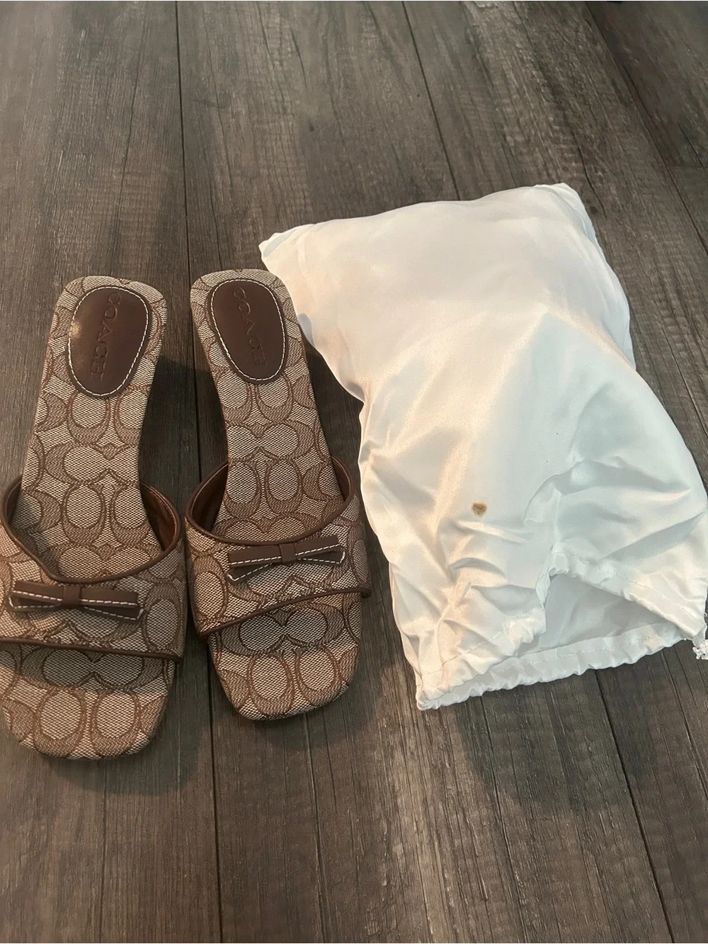 Coach Brown Signature Canvas Kitten Heel Mules